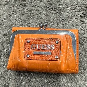 GUESS Orange Croc-Embossed Kiss-Lock Coin Wallet